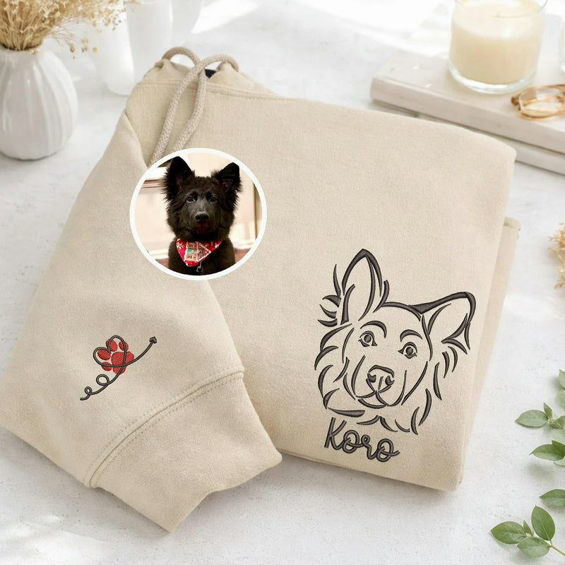 Custom Dog Memorial Sweatshirt for Girlfriend - Embroidered Pet Photo Outline Crewneck & Name - Dog Loss Sympathy Gift for Her