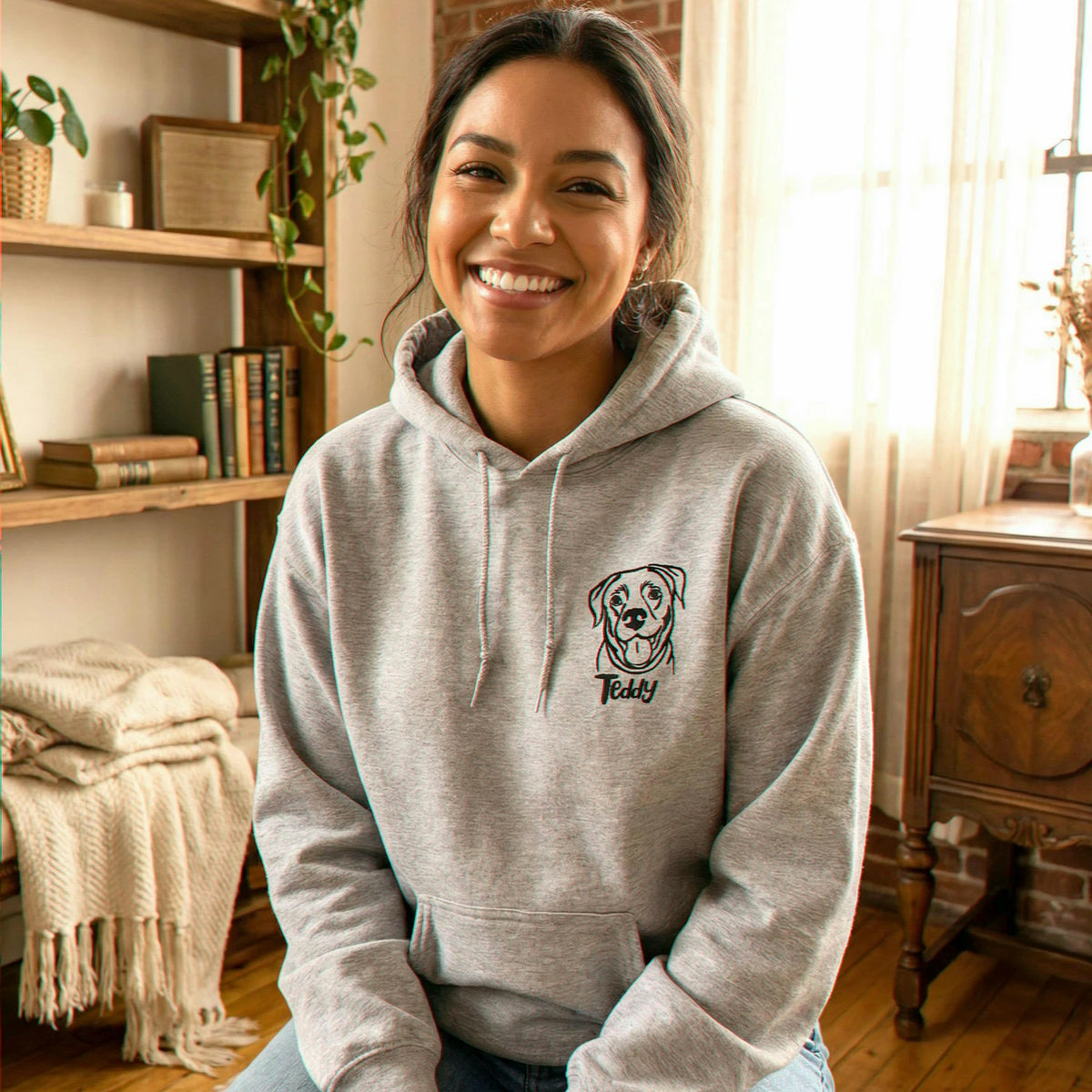 Custom Dog Memorial Sweatshirt for Girlfriend - Embroidered Pet Photo Outline Crewneck & Name - Dog Loss Sympathy Gift for Her