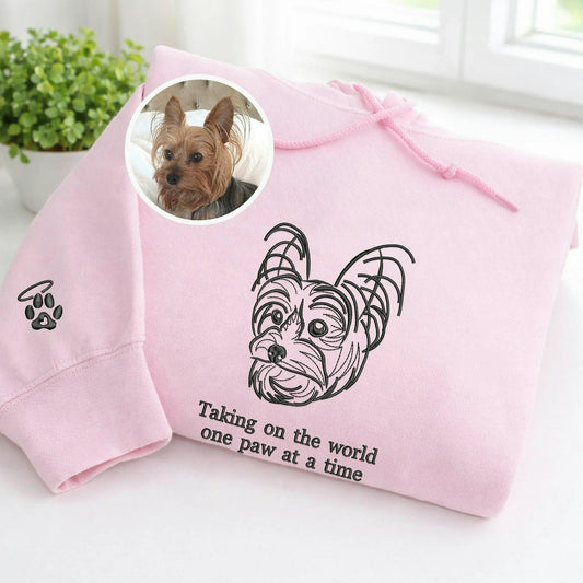 Custom Light Pink Dog Portrait from Photo Embroidered Sweatshirt, gift for girlfriend