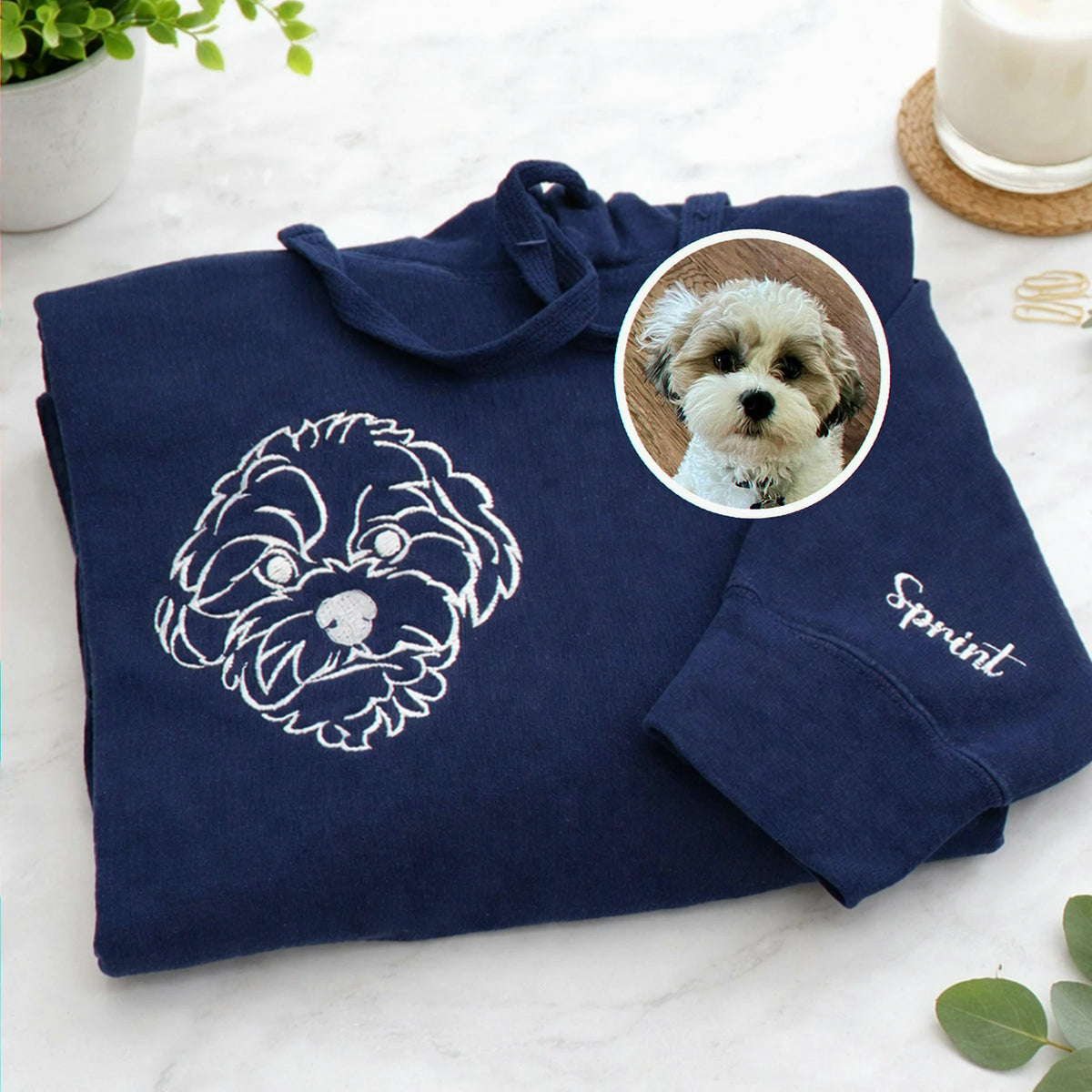 Custom Dog Memorial Sweatshirt for Girlfriend - Embroidered Pet Photo Outline Crewneck & Name - Dog Loss Sympathy Gift for Her