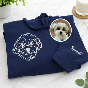 Custom Dog Memorial Sweatshirt for Girlfriend - Embroidered Pet Photo Outline Crewneck & Name - Dog Loss Sympathy Gift for Her