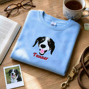 Custom Dog Portrait T-shirt for Birthday Grandma - Embroidered Pet Photo Tee & Name - Gift for Her