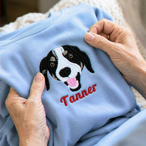 Custom Dog Portrait T-shirt for Birthday Grandma - Embroidered Pet Photo Tee & Name - Gift for Her