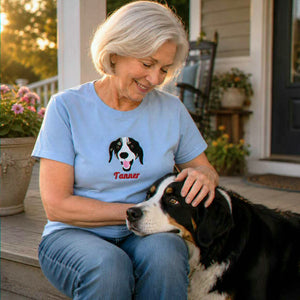Custom Dog Portrait T-shirt for Birthday Grandma - Embroidered Pet Photo Tee & Name - Gift for Her