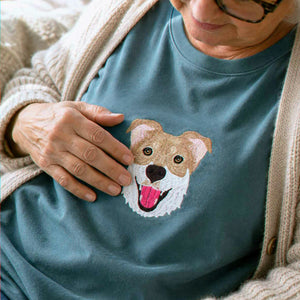 Custom Dog Memorial T-Shirt for Grandma - Embroidered Pet Photo Portrait Tee & Name - Dog Loss Sympathy Gift for Her