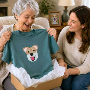 Custom Dog Memorial T-Shirt for Grandma - Embroidered Pet Photo Portrait Tee & Name - Dog Loss Sympathy Gift for Her