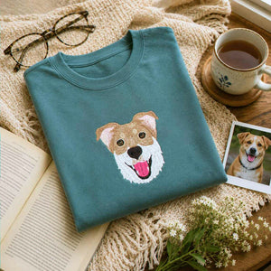 Custom Dog Memorial T-Shirt for Grandma - Embroidered Pet Photo Portrait Tee & Name - Dog Loss Sympathy Gift for Her