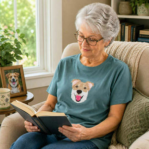 Custom Dog Memorial T-Shirt for Grandma - Embroidered Pet Photo Portrait Tee & Name - Dog Loss Sympathy Gift for Her