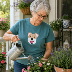 Custom Dog Memorial T-Shirt for Grandma - Embroidered Pet Photo Portrait Tee & Name - Dog Loss Sympathy Gift for Her