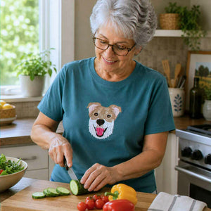 Custom Dog Memorial T-Shirt for Grandma - Embroidered Pet Photo Portrait Tee & Name - Dog Loss Sympathy Gift for Her