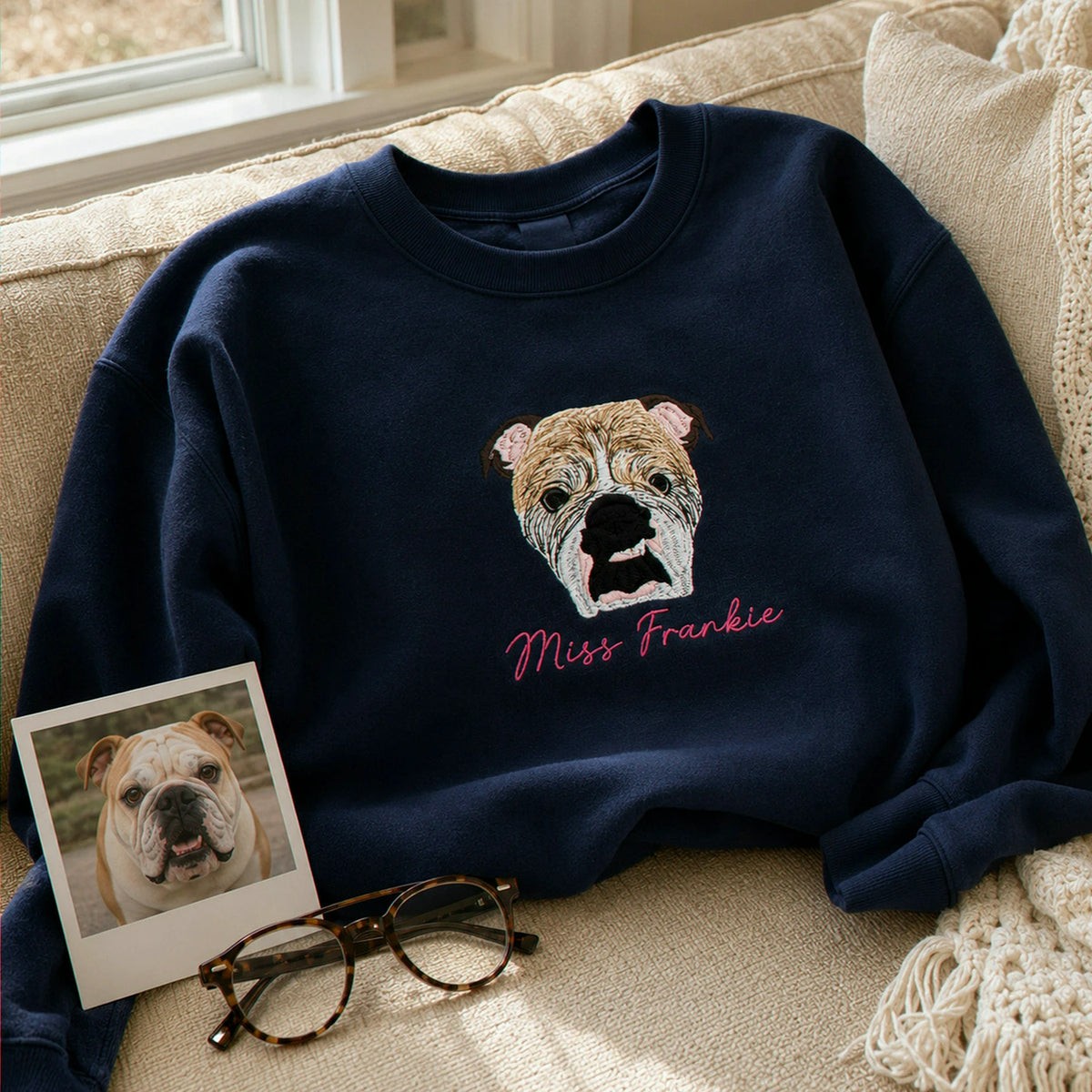 Custom Dog Memorial Sweatshirt for Grandma - Embroidered Pet Photo Portrait Crewneck & Name - Dog Loss Sympathy Gift for Her