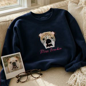 Custom Dog Memorial Sweatshirt for Grandma - Embroidered Pet Photo Portrait Crewneck & Name - Dog Loss Sympathy Gift for Her