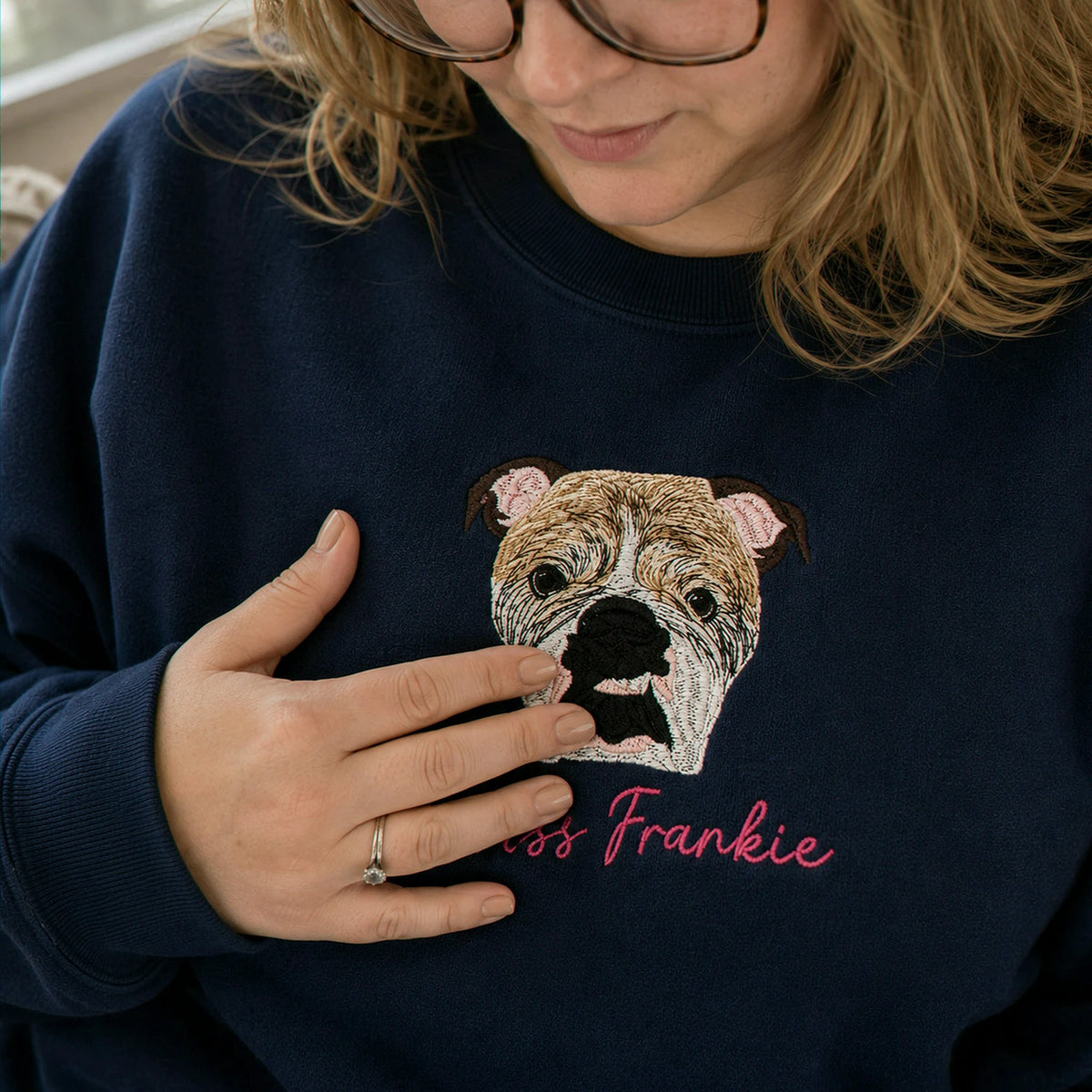 Custom Dog Memorial Sweatshirt for Grandma - Embroidered Pet Photo Portrait Crewneck & Name - Dog Loss Sympathy Gift for Her