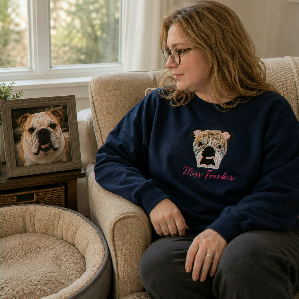 Custom Dog Memorial Sweatshirt for Grandma - Embroidered Pet Photo Portrait Crewneck & Name - Dog Loss Sympathy Gift for Her