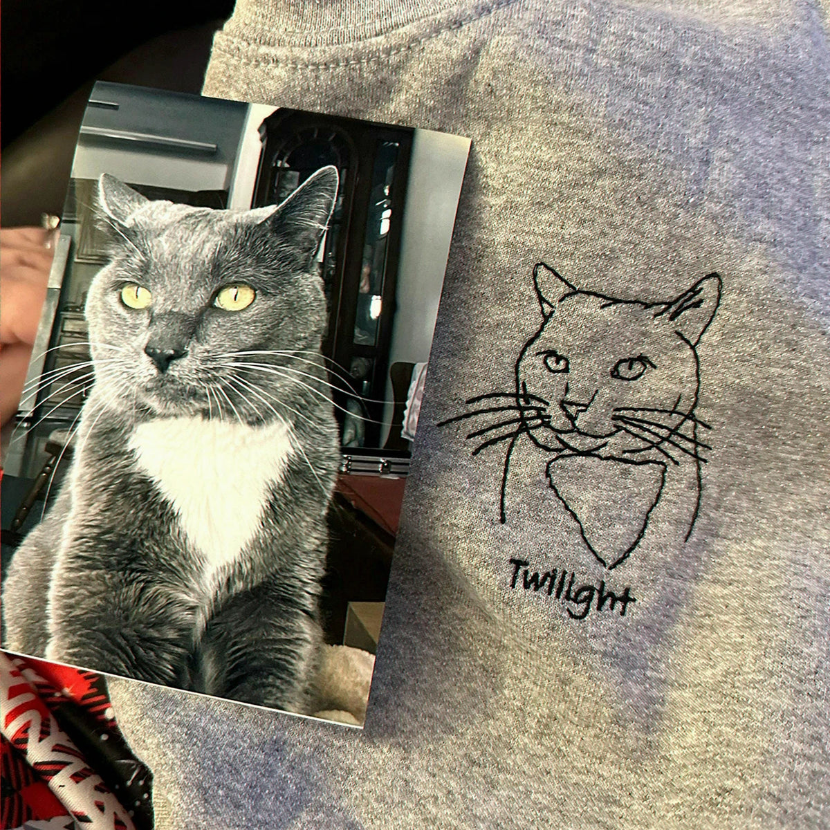 Custom Dog Memorial Sweatshirt for Grandma - Embroidered Pet Photo Outline Crewneck & Name - Dog Loss Sympathy Gift for Her