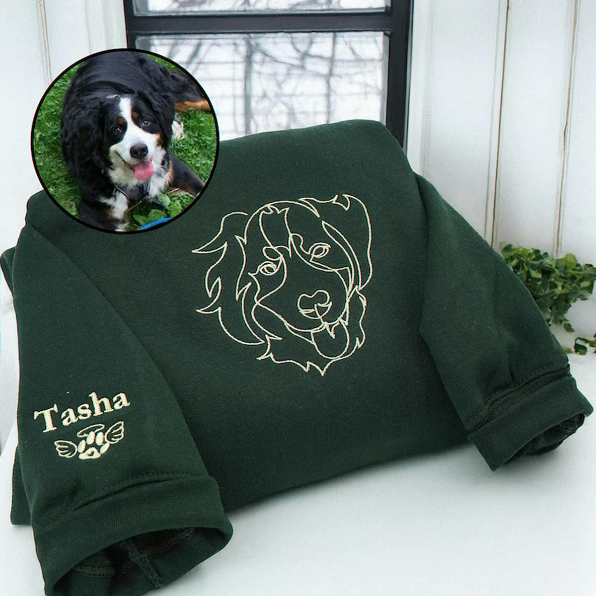 Forest Cusom Dog Portrait Embroidered Sweatshirt for Dog Grandma