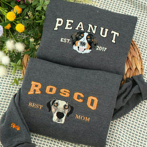 Dark Heather Custom Embroidered Dog Portrait from Photo Sweatshirt, Gift for Grandma