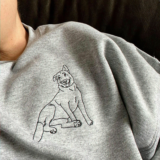 Sport Gray Custom Dog Embroidered Portrait from Photo Sweatshirt, GIft for Grandma