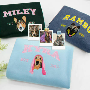 Custom Dog Portrait Sweatshirt for Birthday Grandma - Embroidered Pet Photo Crewneck & Name - Gift for Her