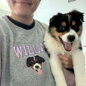 Custom Dog Portrait Sweatshirt for Birthday Grandma - Embroidered Pet Photo Crewneck & Name - Gift for Her