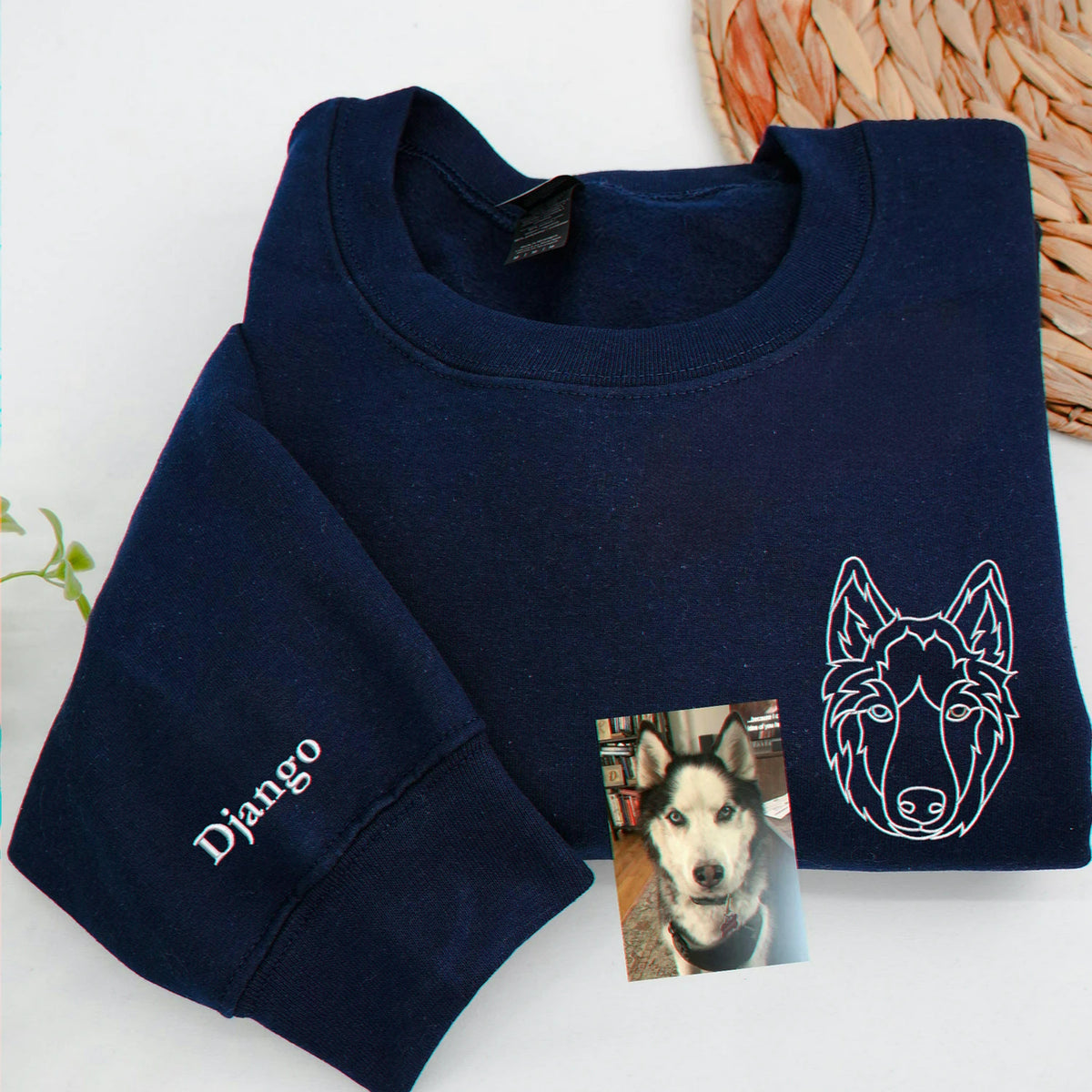 Custom New Dog Outline Sweatshirt for Grandma - Embroidered Pet Photo Crewneck & Name - First Time Dog Grandma Gift for Her
