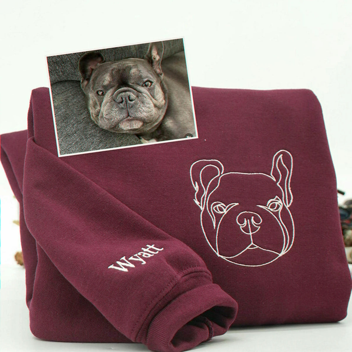 Custom Dog Outline Sweatshirt for Birthday Grandma - Minimalist Embroidered Pet Photo Crewneck & Name - Gift for Her