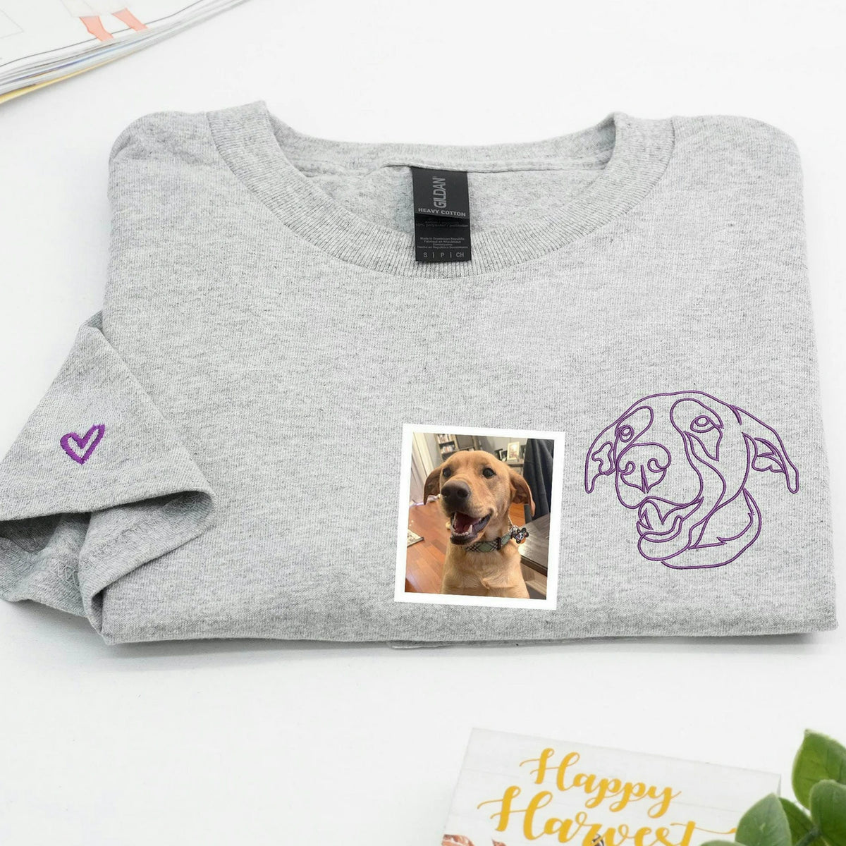 Custom New Dog Outline Sweatshirt for Grandma - Embroidered Pet Photo Crewneck & Name - First Time Dog Grandma Gift for Her