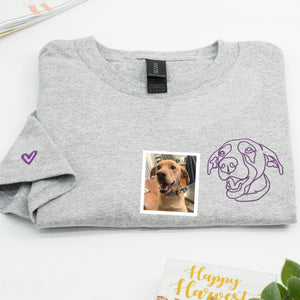 Custom New Dog Outline Sweatshirt for Grandma - Embroidered Pet Photo Crewneck & Name - First Time Dog Grandma Gift for Her