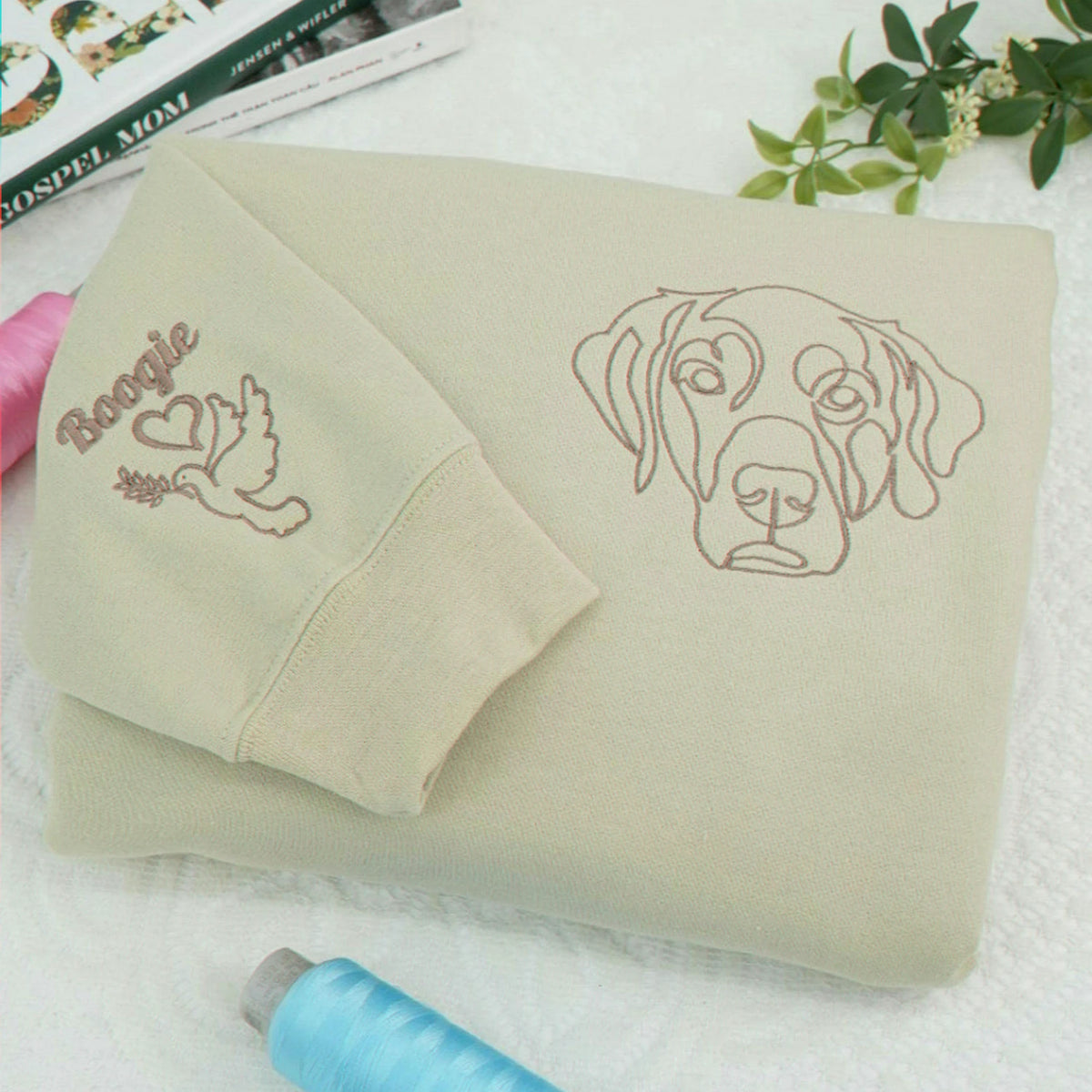 Custom Dog Outline Sweatshirt for Birthday Grandma - Minimalist Embroidered Pet Photo Crewneck & Name - Gift for Her