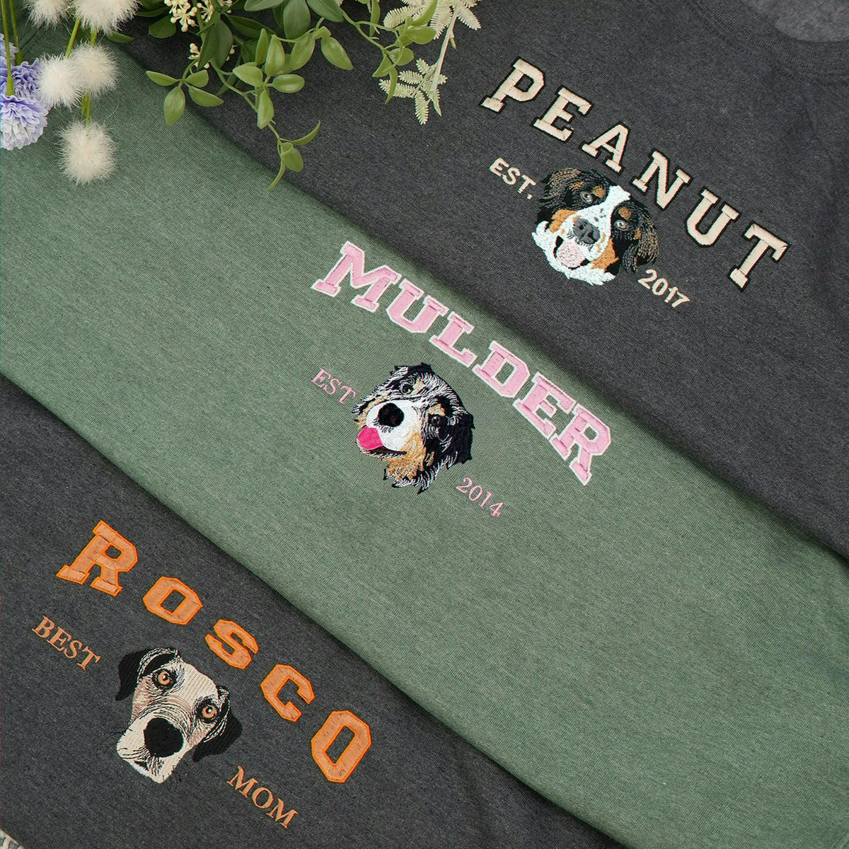 Custom Dog Portrait Sweatshirt for Birthday Grandma - Embroidered Pet Photo Crewneck & Name - Gift for Her