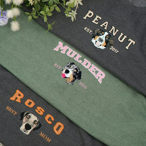 Custom Dog Portrait Sweatshirt for Birthday Grandma - Embroidered Pet Photo Crewneck & Name - Gift for Her