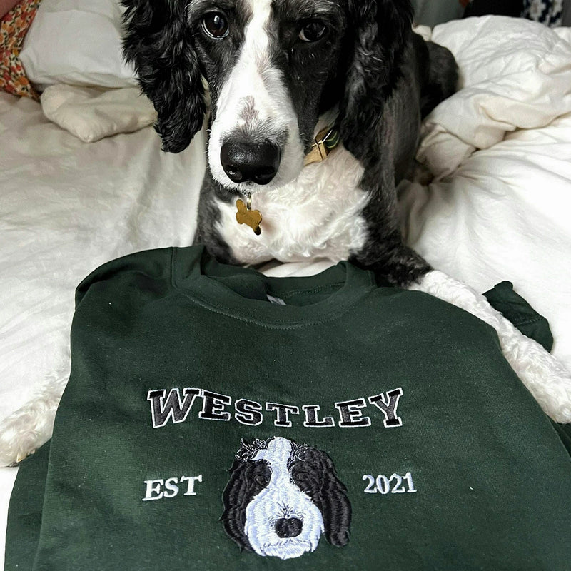 Custom Dog Portrait Sweatshirt for Birthday Grandma - Embroidered Pet Photo Crewneck & Name - Gift for Her