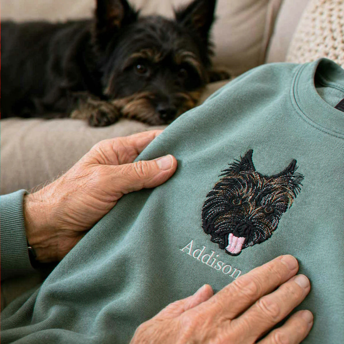 Custom Dog Portrait T-shirt for Birthday Grandpa - Embroidered Pet Photo Tee & Name - Gift for Him