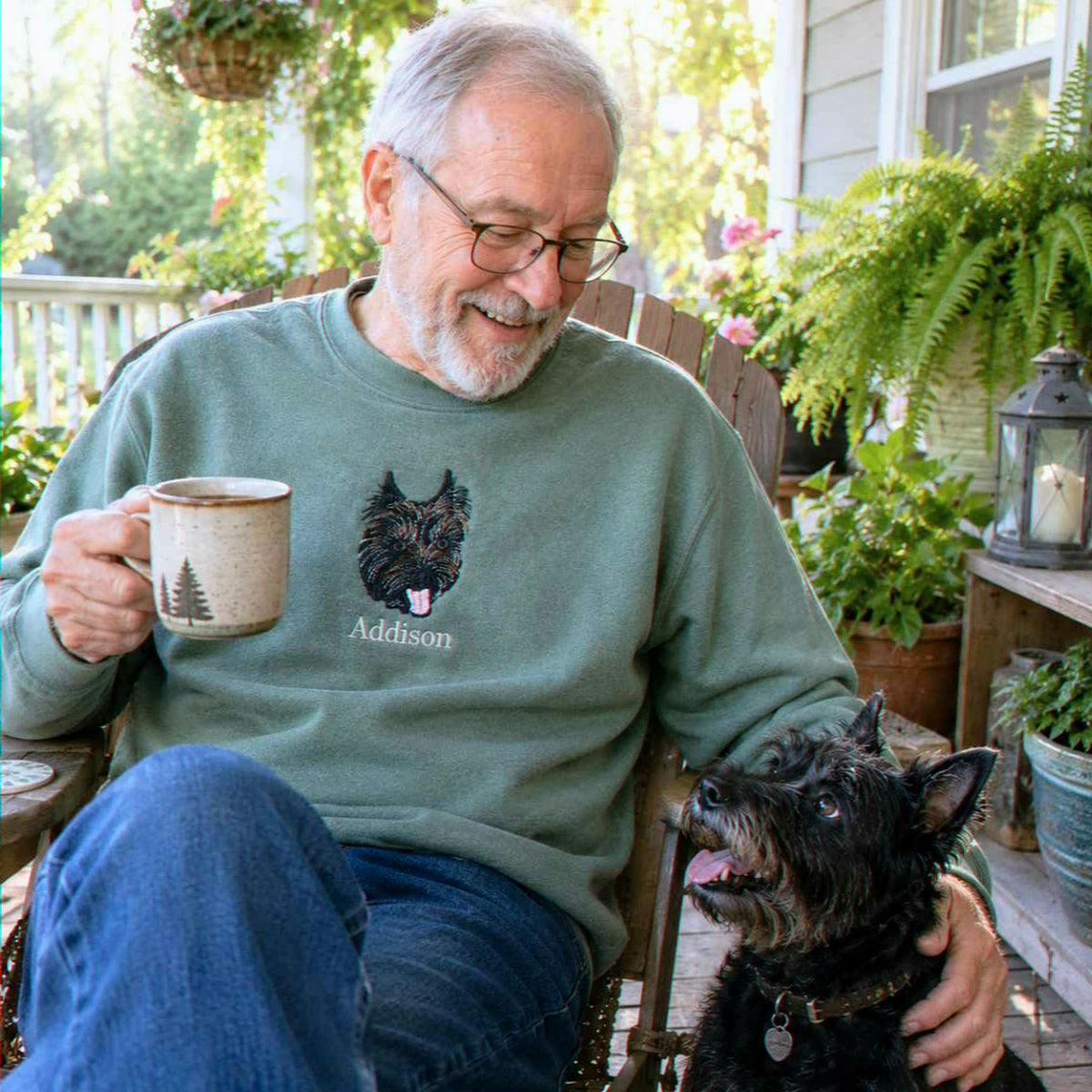 Custom Dog Portrait T-shirt for Birthday Grandpa - Embroidered Pet Photo Tee & Name - Gift for Him