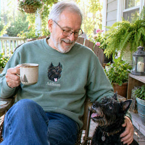 Custom Dog Portrait T-shirt for Birthday Grandpa - Embroidered Pet Photo Tee & Name - Gift for Him