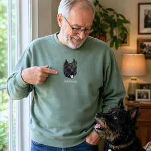 Custom Dog Portrait T-shirt for Birthday Grandpa - Embroidered Pet Photo Tee & Name - Gift for Him