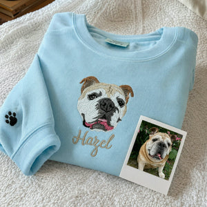 Custom Dog Memorial Sweatshirt for Grandpa - Embroidered Pet Photo Portrait Crewneck & Name - Dog Loss Sympathy Gift for Him