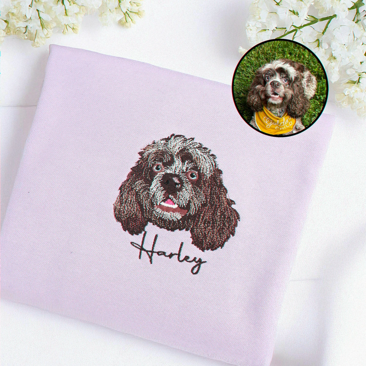 Custom Dog Memorial Sweatshirt for Grandpa - Embroidered Pet Photo Portrait Crewneck & Name - Dog Loss Sympathy Gift for Him