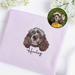 Custom Dog Memorial Sweatshirt for Grandpa - Embroidered Pet Photo Portrait Crewneck & Name - Dog Loss Sympathy Gift for Him