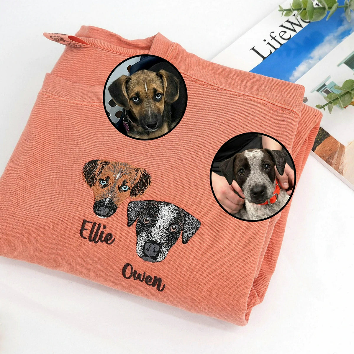 Custom Dog Memorial Sweatshirt for Grandpa - Embroidered Pet Photo Portrait Crewneck & Name - Dog Loss Sympathy Gift for Him