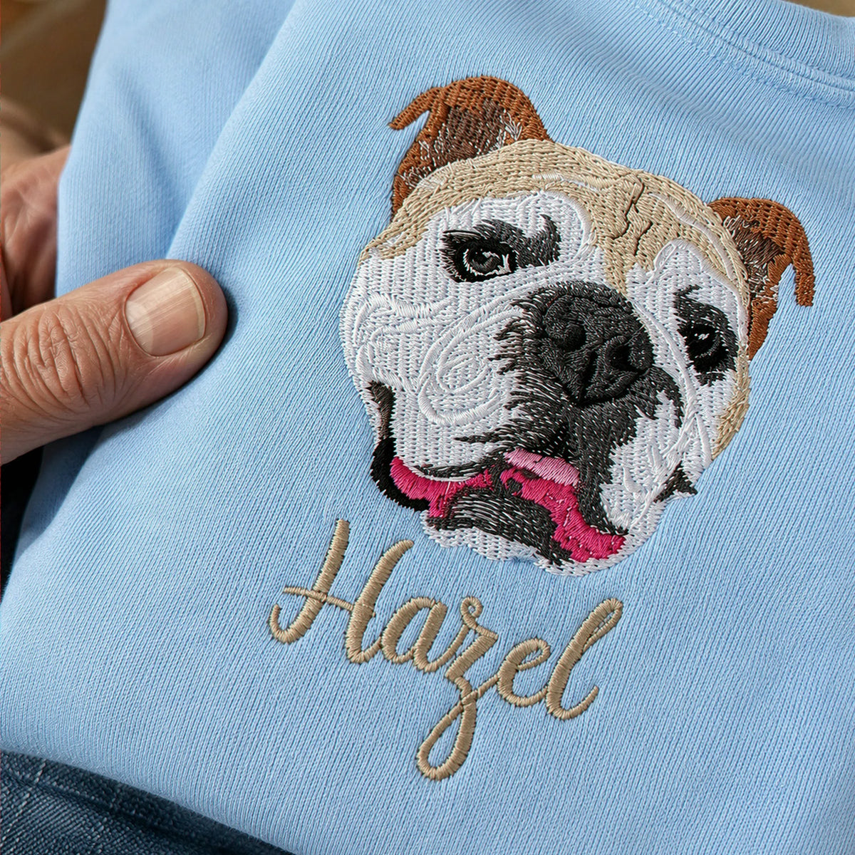 Custom Dog Memorial Sweatshirt for Grandpa - Embroidered Pet Photo Portrait Crewneck & Name - Dog Loss Sympathy Gift for Him