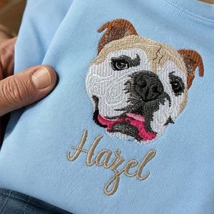Custom Dog Memorial Sweatshirt for Grandpa - Embroidered Pet Photo Portrait Crewneck & Name - Dog Loss Sympathy Gift for Him