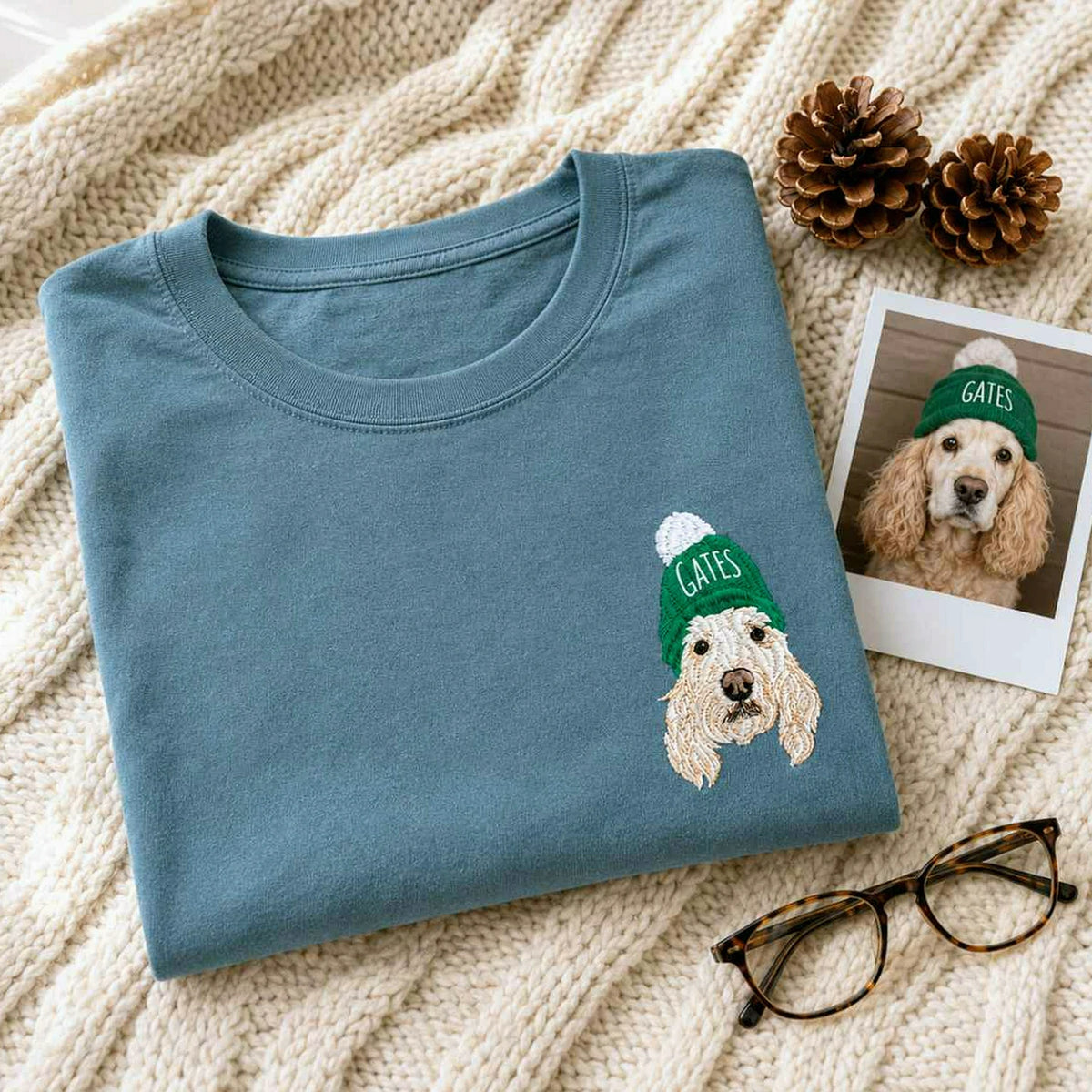 Custom Dog Memorial T-Shirt for Grandpa - Embroidered Pet Photo Portrait Tee & Name - Dog Loss Sympathy Gift for Him