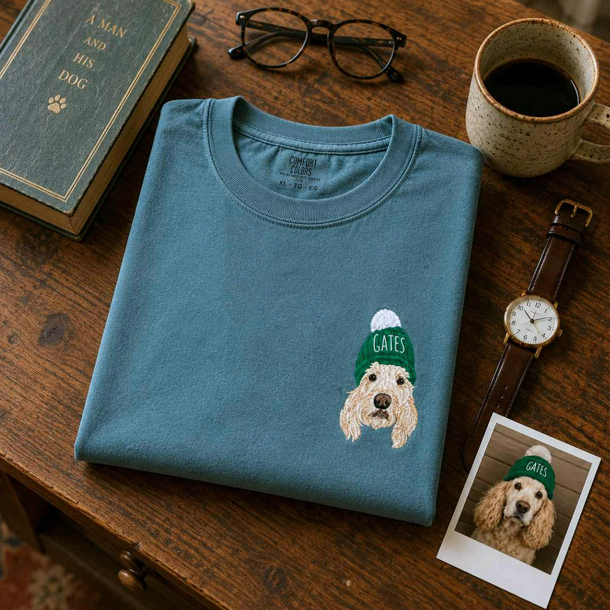 Custom Dog Memorial T-Shirt for Grandpa - Embroidered Pet Photo Portrait Tee & Name - Dog Loss Sympathy Gift for Him