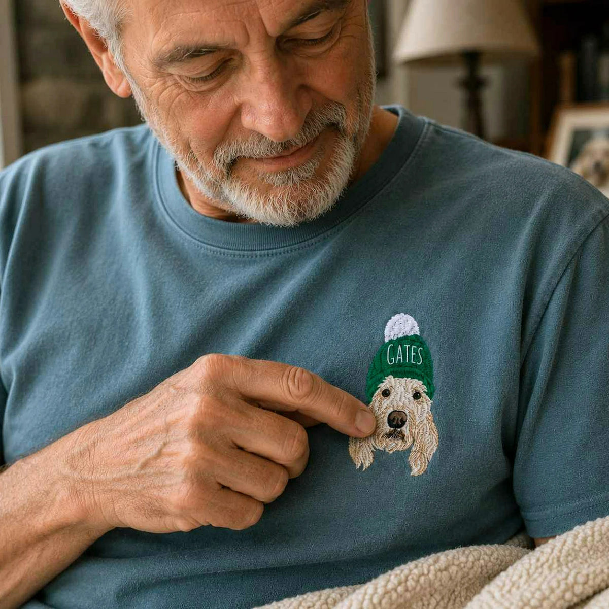 Custom Dog Memorial T-Shirt for Grandpa - Embroidered Pet Photo Portrait Tee & Name - Dog Loss Sympathy Gift for Him