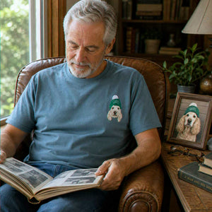 Custom Dog Memorial T-Shirt for Grandpa - Embroidered Pet Photo Portrait Tee & Name - Dog Loss Sympathy Gift for Him