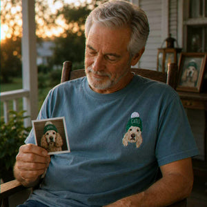 Custom Dog Memorial T-Shirt for Grandpa - Embroidered Pet Photo Portrait Tee & Name - Dog Loss Sympathy Gift for Him