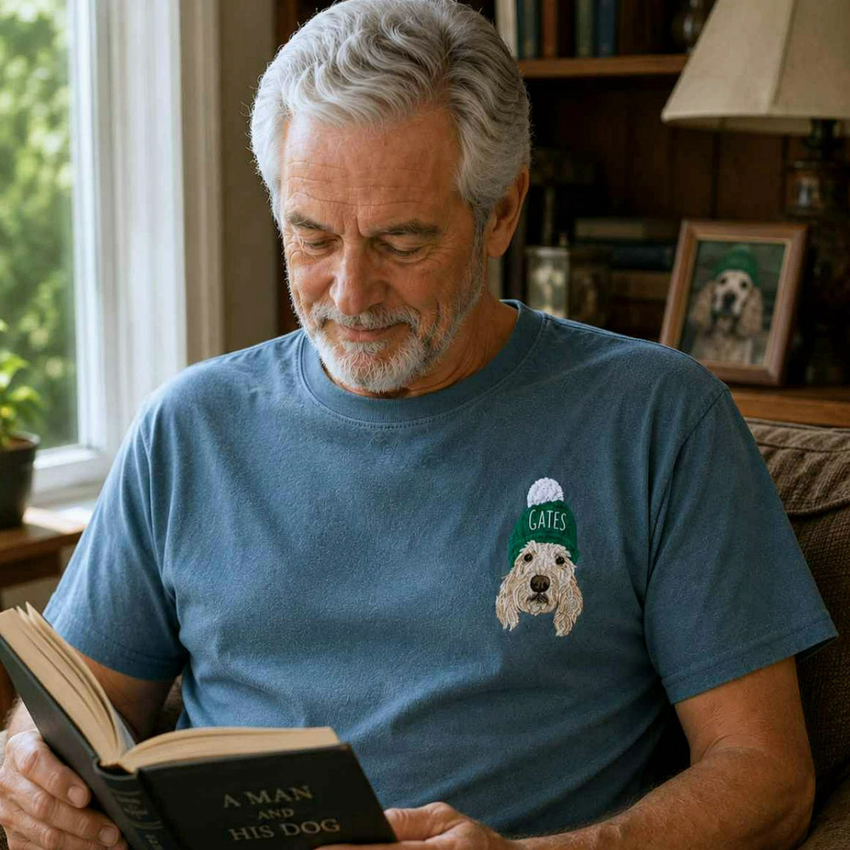 Custom Dog Memorial T-Shirt for Grandpa - Embroidered Pet Photo Portrait Tee & Name - Dog Loss Sympathy Gift for Him
