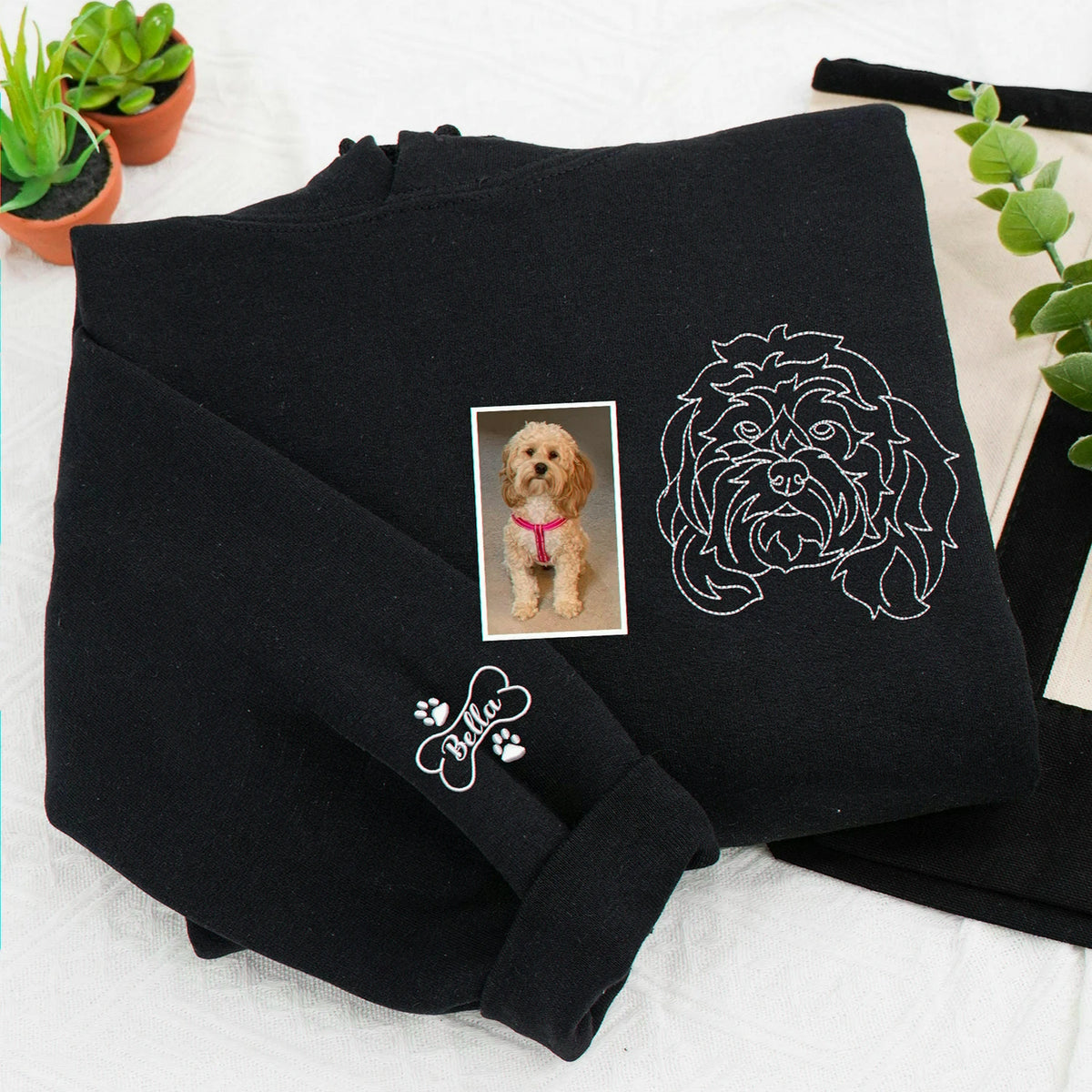 Custom New Dog Outline Sweatshirt for Grandpa - Embroidered Pet Photo Outline Crewneck & Name - First Time Dog Grandpa Gift for Him