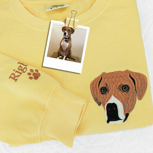Custom Embroidered Butter Dog Portrait from Photo Sweatshirt, Gift for Grandpa